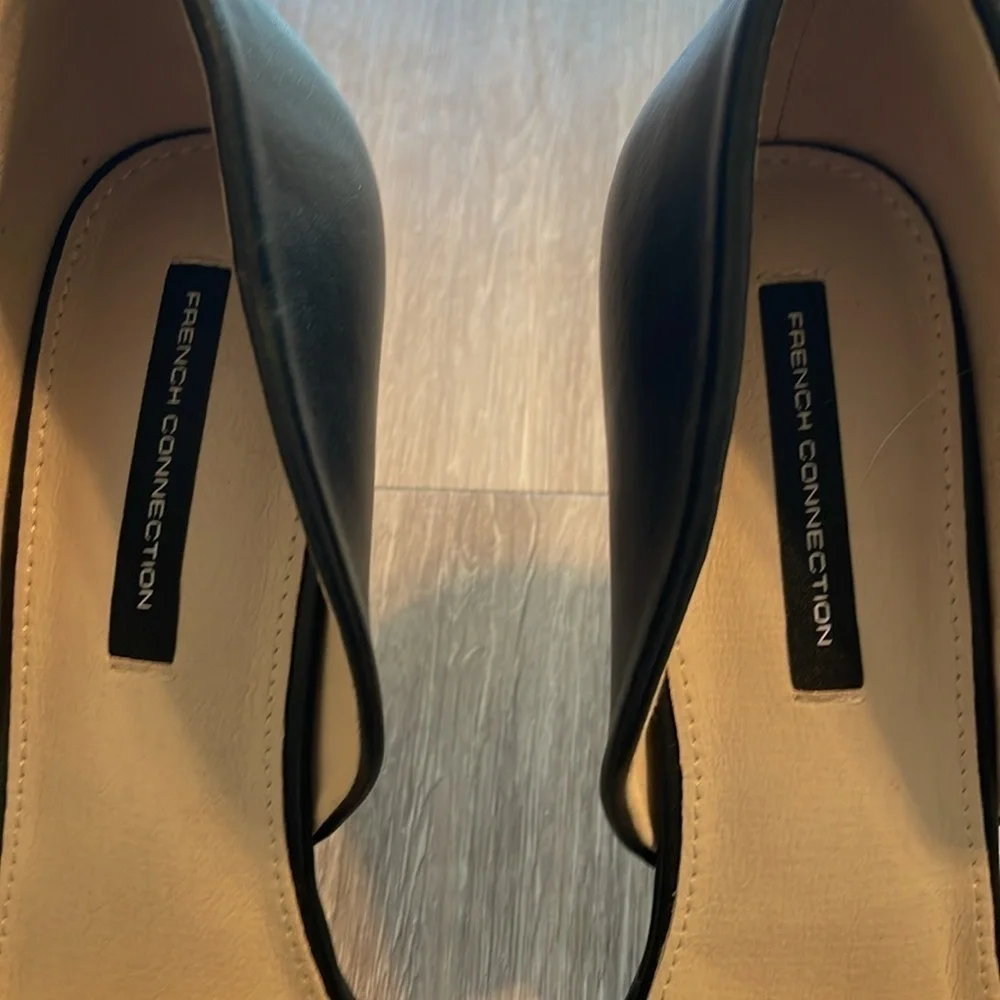 French Connection Women’s Pointy D’orsey Heels Size 10 Black Leather Cocktail